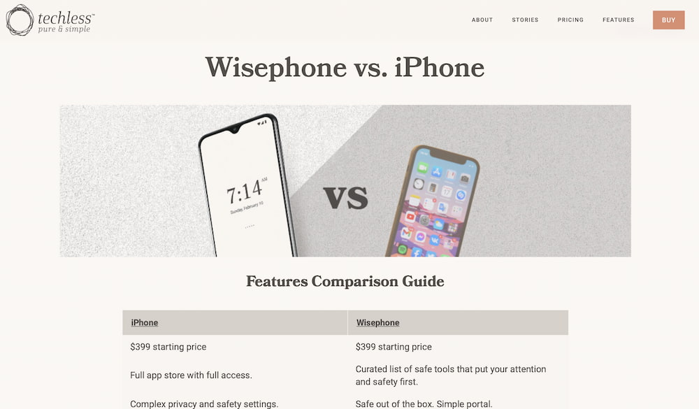 Wisephone vs. iPhone screenshot